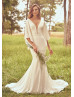 Flutter Sleeve Ivory Crepe V Back Wedding Dress
